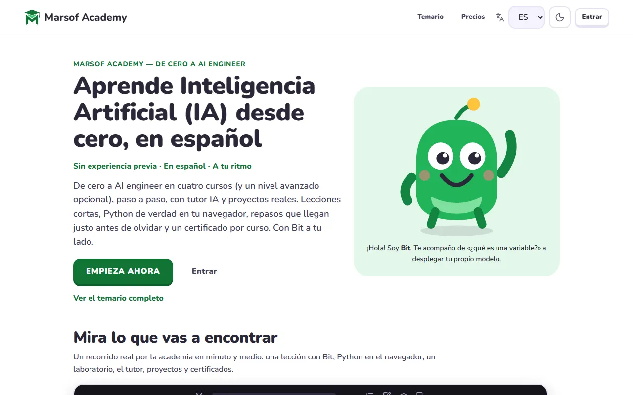 Portada de marsofacademy.com en un ordenador